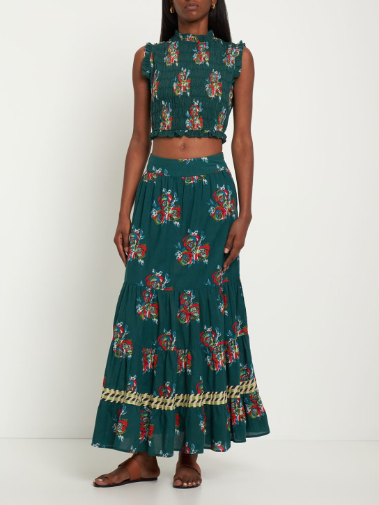 LISA CORTI: Jupe midi en coton imprimé Lehnga - Vert/Multi - women_1 | Luisa Via Roma