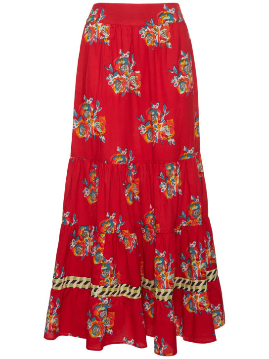 LISA CORTI: Lehnga印花棉质迷笛半身裙 - 红色/多色 - women_0 | Luisa Via Roma