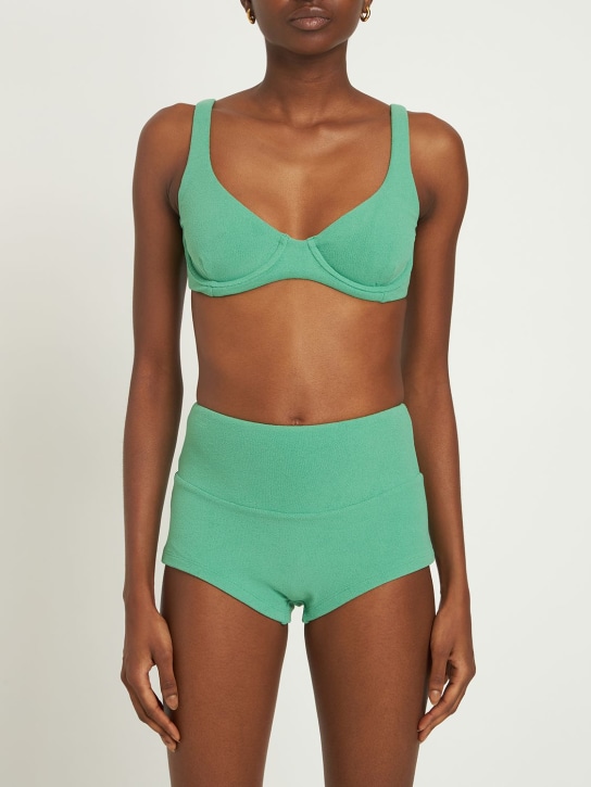 Zulu & Zephyr: Towelling boy bikini bottom shorts - Green - women_1 | Luisa Via Roma