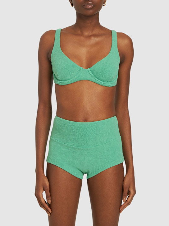 Zulu & Zephyr: Towelling boy bikini bottom shorts - Green - women_1 | Luisa Via Roma