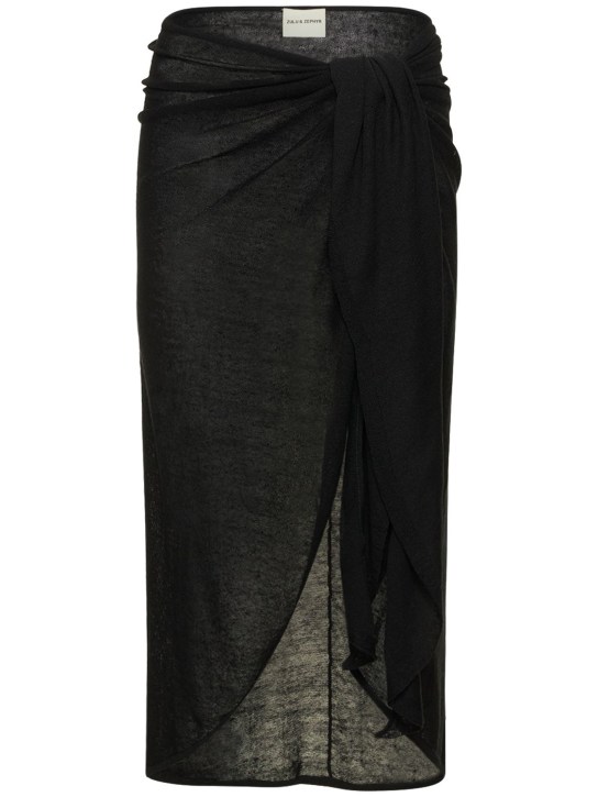 Zulu & Zephyr: Linen blend knitted wrap midi skirt - Schwarz - women_0 | Luisa Via Roma
