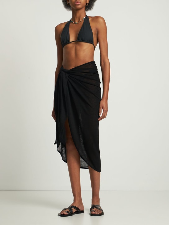 Zulu & Zephyr: Linen blend knitted wrap midi skirt - Schwarz - women_1 | Luisa Via Roma