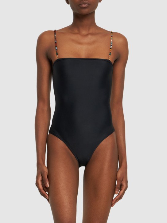 Dolla Paris: Lola one piece swimsuit w/beaded straps - 블랙 - women_1 | Luisa Via Roma