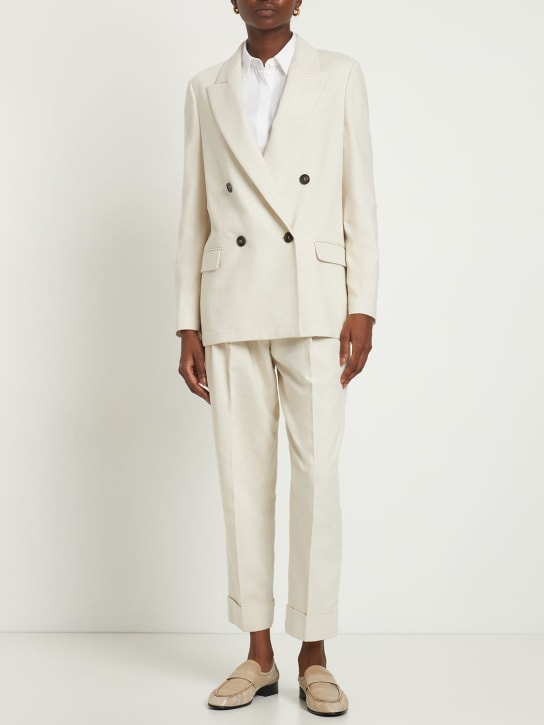 Brunello Cucinelli: Jersey lurex double breasted jacket - Ecru - women_1 | Luisa Via Roma