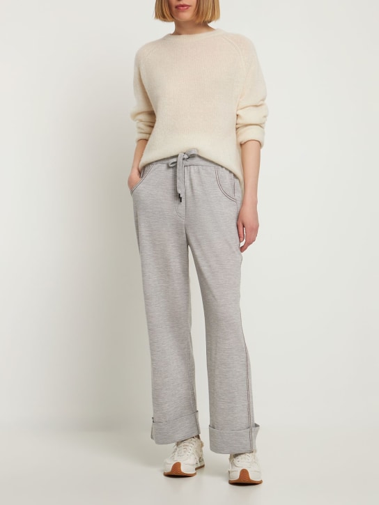 Brunello Cucinelli: Pantalon ample en laine et cachemire - Gris Clair - women_1 | Luisa Via Roma