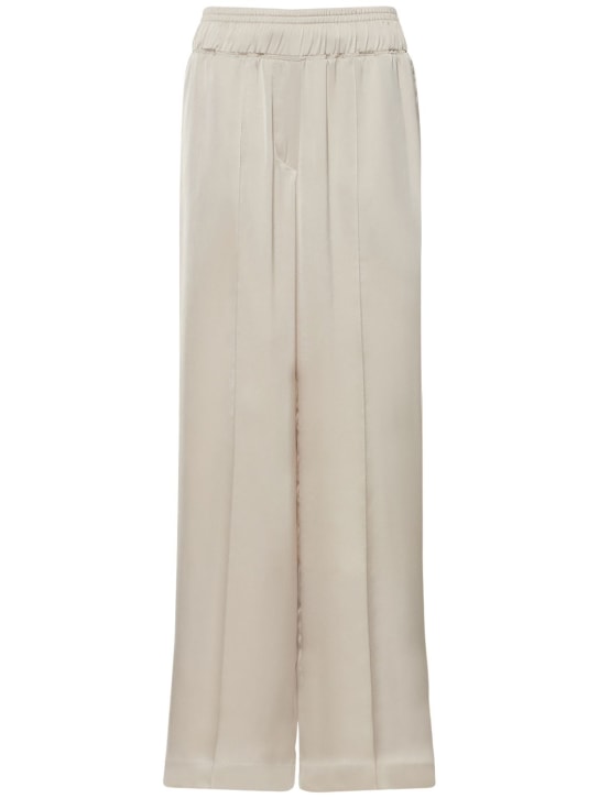 Brunello Cucinelli: Pantaloni larghi in raso - Grigio Chiaro - women_0 | Luisa Via Roma