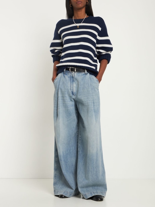 Brunello Cucinelli: Jeans larghi vita media in denim - Celeste - women_1 | Luisa Via Roma