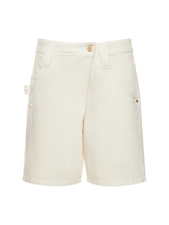 Brunello Cucinelli: Cotton denim low rise wrapped shorts - Ecru - women_0 | Luisa Via Roma