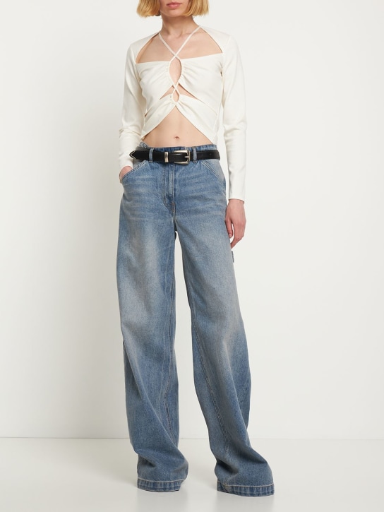 Sid Neigum: Viscose jersey crisscross cutout top - Cream - women_1 | Luisa Via Roma