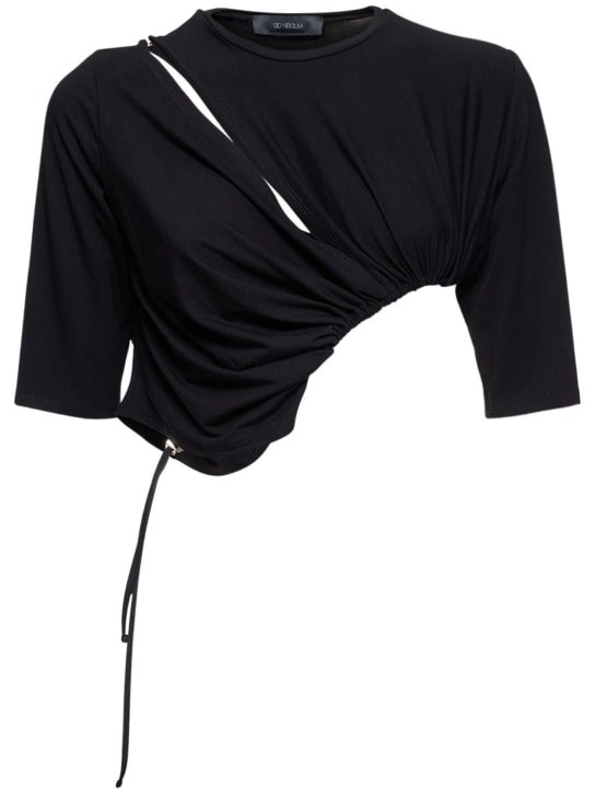 Sid Neigum: Bamboo gathered stretch jersey top - Black - women_0 | Luisa Via Roma