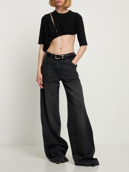 Sid Neigum: Bamboo gathered stretch jersey top - Black - women_1 | Luisa Via Roma