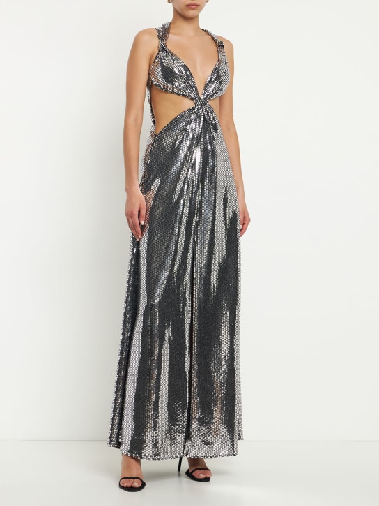 Sid Neigum: 亮片打结镂空长款连衣裙 - 银色 - women_1 | Luisa Via Roma