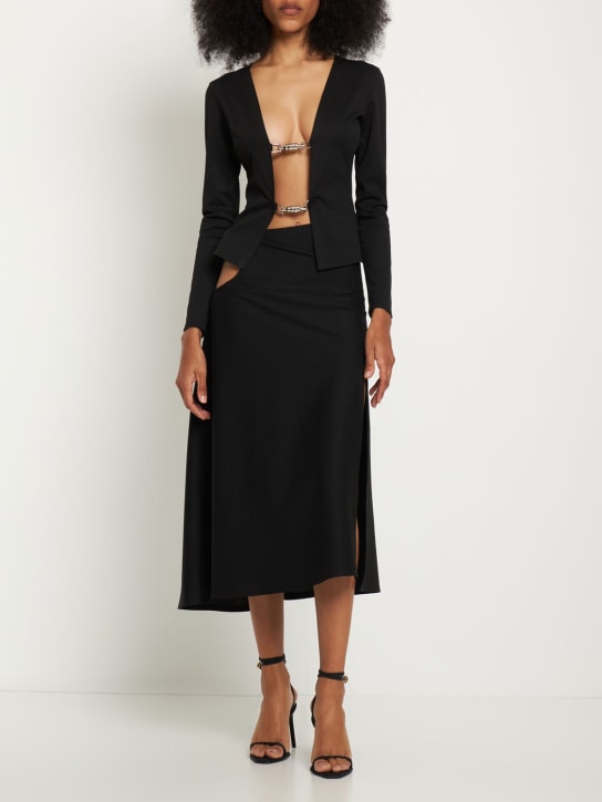 Sid Neigum: Falda midi de jersey de viscosa con abertura - Negro - women_1 | Luisa Via Roma