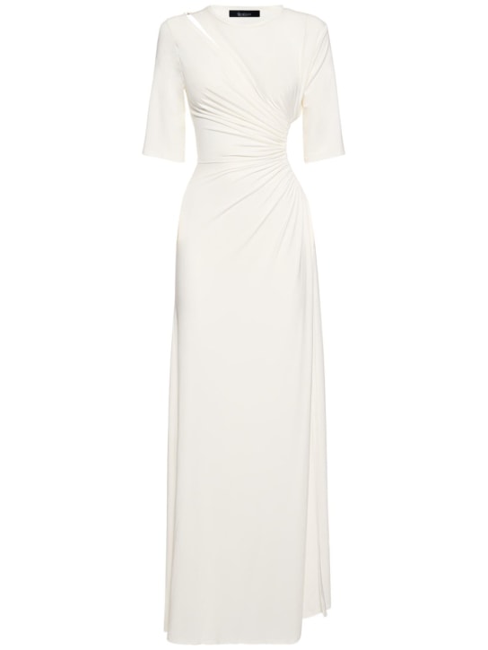 Sid Neigum: Bamboo gathered jersey cutout long dress - White - women_0 | Luisa Via Roma