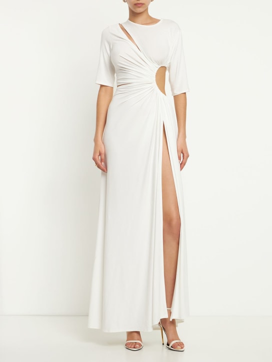 Sid Neigum: Bamboo gathered jersey cutout long dress - 화이트 - women_1 | Luisa Via Roma