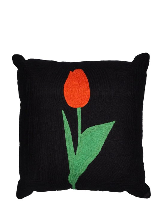 Dusen Dusen: Tulip natural cotton canvas cushion - Siyah - ecraft_0 | Luisa Via Roma
