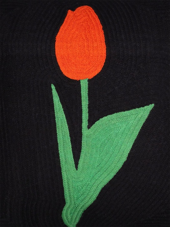 Dusen Dusen: Tulip natural cotton canvas cushion - Black - ecraft_1 | Luisa Via Roma