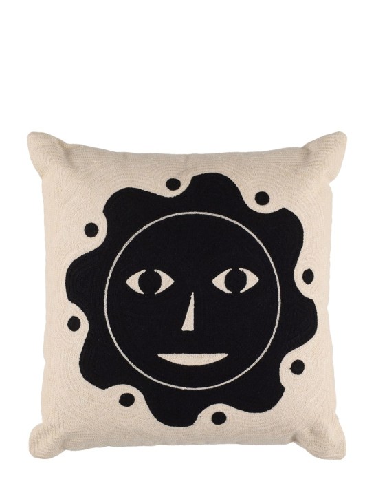 Dusen Dusen: Everybody Sun cotton canvas cushion - Beige/Black - ecraft_0 | Luisa Via Roma