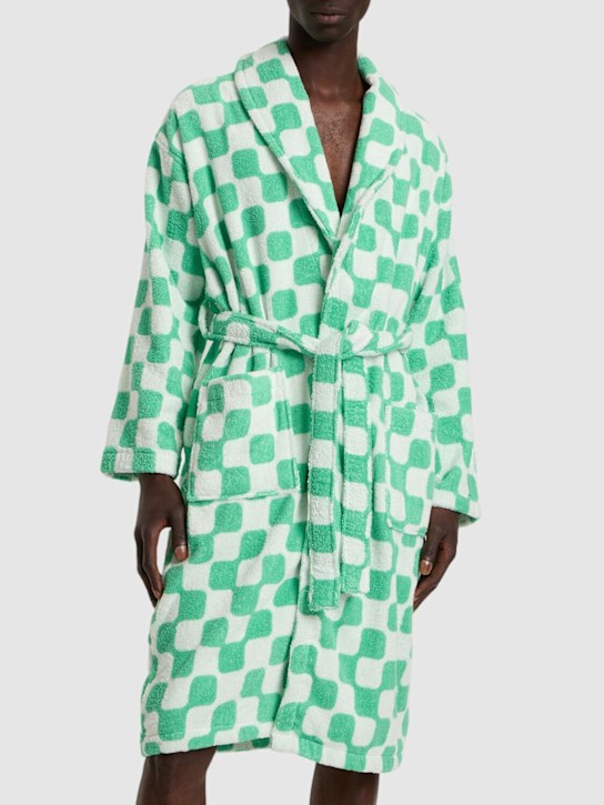 Dusen Dusen: Net cotton terry bathrobe - Green/White - men_2 | Luisa Via Roma