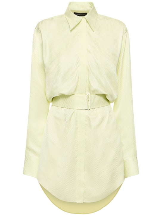 Brandon Maxwell: Robe chemise en satin avec ceinture The Vera - Vert Clair - women_0 | Luisa Via Roma