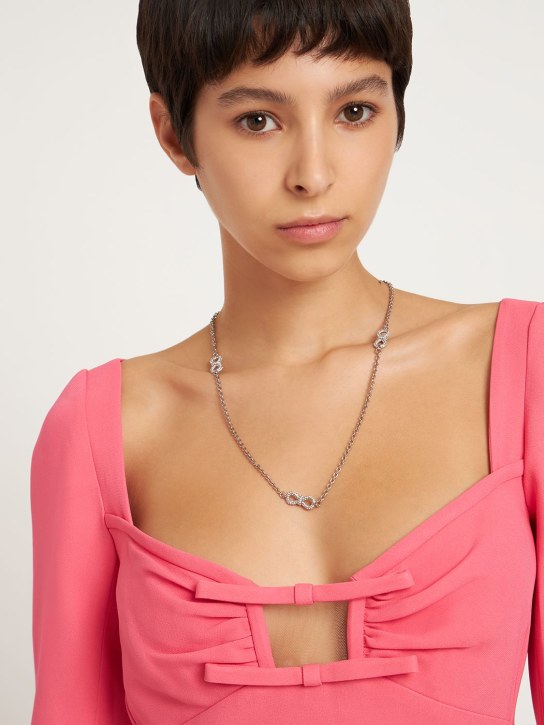 Mach & Mach: Double crystal bow collar necklace - Silver - women_1 | Luisa Via Roma
