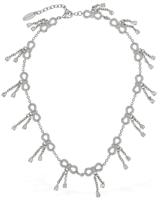 Mach & Mach: Chain crystal bow collar necklace - Silver - women_0 | Luisa Via Roma