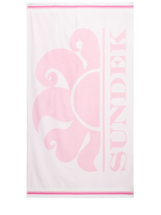 SUNDEK: Toalla de playa de algodón de rizo con logo - Blanco/Rosa - men_0 | Luisa Via Roma