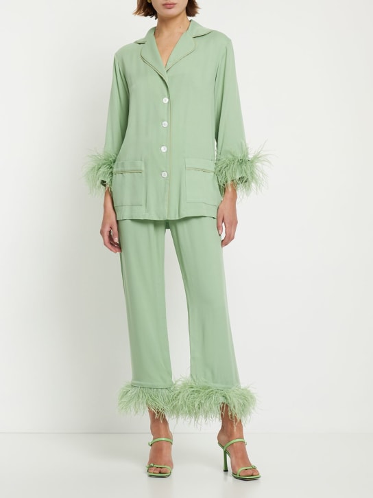 Sleeper: Party viscose pajama set w/feathers - Green - women_1 | Luisa Via Roma