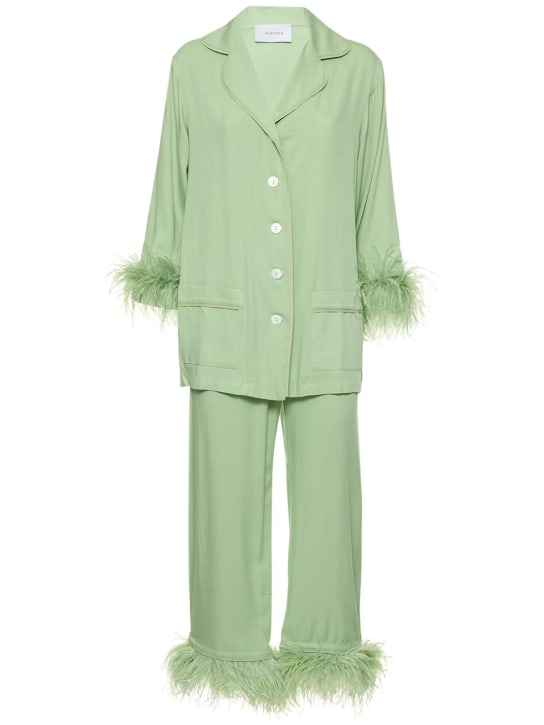 Sleeper: Party viscose pajama set w/feathers - Green - women_0 | Luisa Via Roma