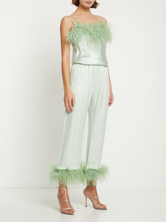 Sleeper: Party viscose pajama pants w/feathers - Mint - women_1 | Luisa Via Roma