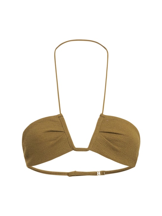 Ziah: Neal bouclè halter bikini top - Olive Green - women_0 | Luisa Via Roma