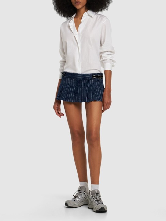 Miaou: Ren pleated cotton mini skirt - Blue - women_1 | Luisa Via Roma