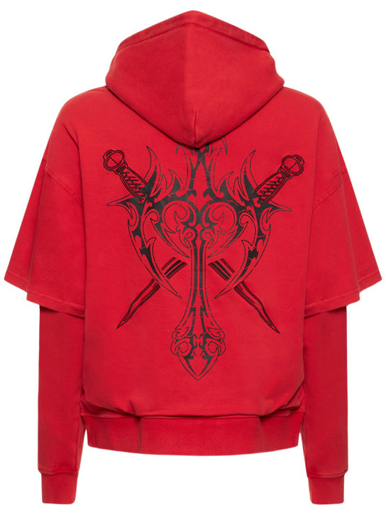 Unknown: Cross & Dagger structured cotton hoodie - Rot/Bunt - men_0 | Luisa Via Roma