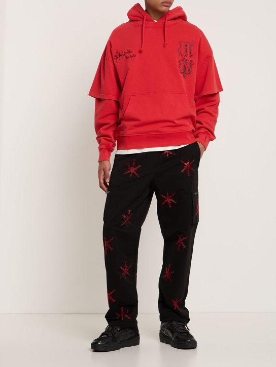 Unknown: Cross & Dagger structured cotton hoodie - Red/Multi - men_1 | Luisa Via Roma