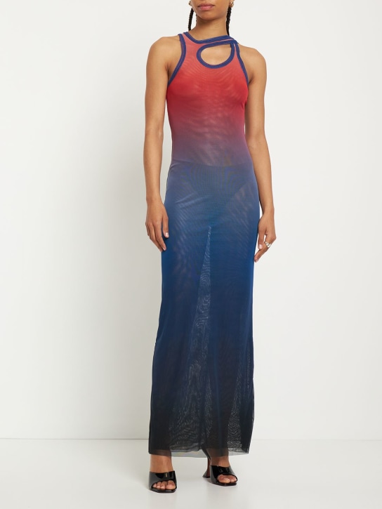 Ottolinger: Gradient sheer stretch mesh long dress - Blue/Multi - women_1 | Luisa Via Roma