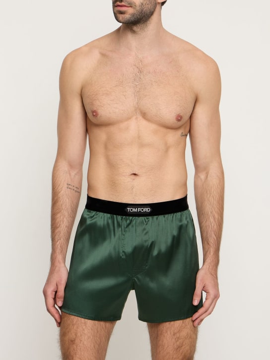 Tom Ford: Silk blend boxer shorts - Jade - men_1 | Luisa Via Roma