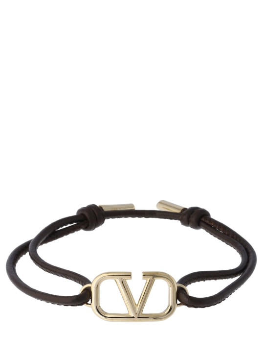 Valentino Garavani: Bracelet à coulisse en cuir V logo - Fondant - men_0 | Luisa Via Roma