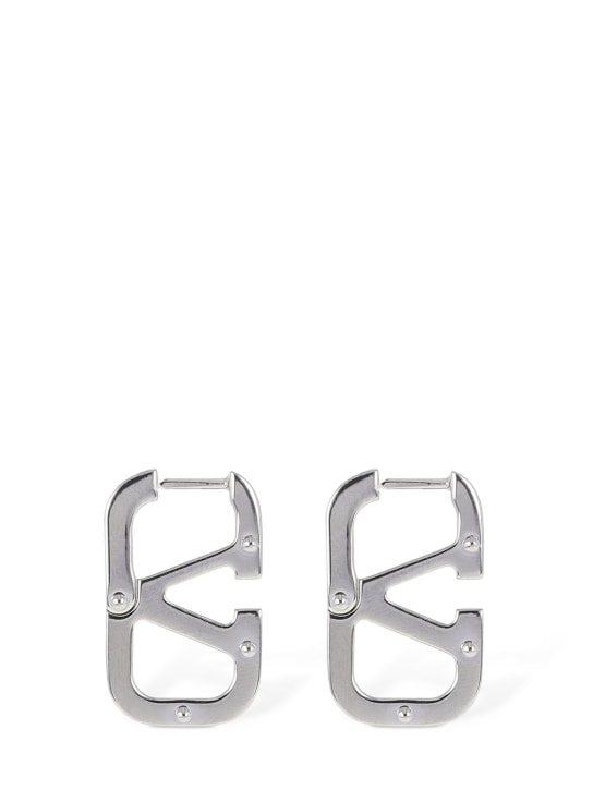 Valentino Garavani: V logo type earrings - Silver - men_0 | Luisa Via Roma