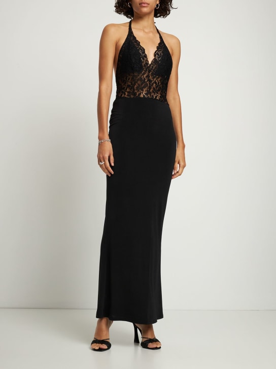 Musier Paris: Ärmelloses, langes Kleid mit Spitze „Linda“ - Schwarz - women_1 | Luisa Via Roma