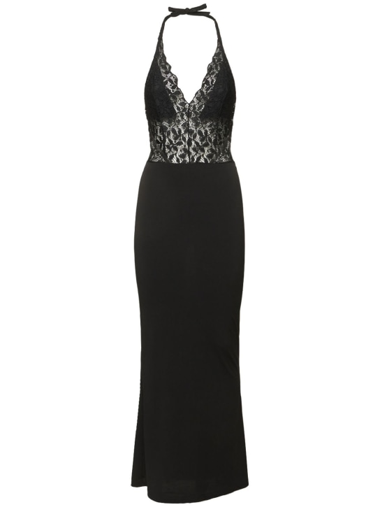 Musier Paris: Ärmelloses, langes Kleid mit Spitze „Linda“ - Schwarz - women_0 | Luisa Via Roma