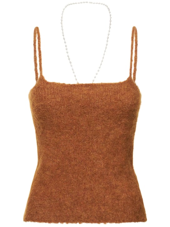Musier Paris: Gracias fluffy knit top w/ bead strap - Brown - women_0 | Luisa Via Roma