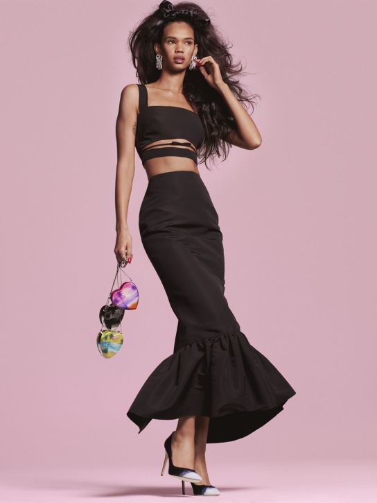 Brandon Maxwell: Falda lápiz de faille de seda con volantes - Negro - women_1 | Luisa Via Roma