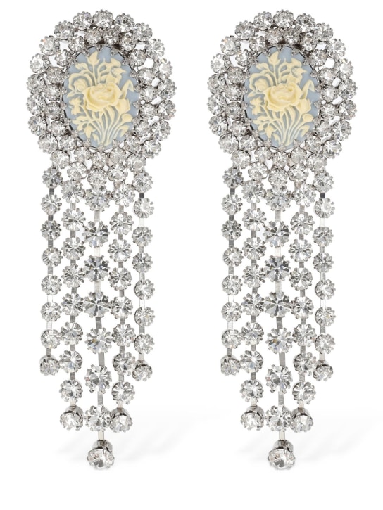 Alessandra Rich: Rose cameo earrings w/ crystal fringes - Mavi - women_0 | Luisa Via Roma