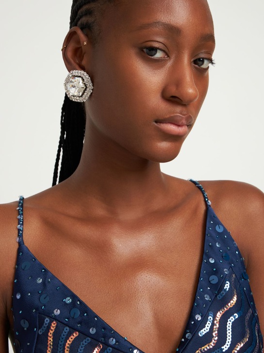 Alessandra Rich: Crystal stud earrings - Silver - women_1 | Luisa Via Roma