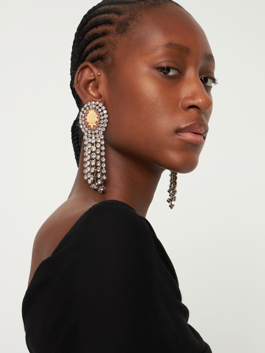 Alessandra Rich: Rose cameo earrings w/ crystal fringes - Orange/Crystal - women_1 | Luisa Via Roma