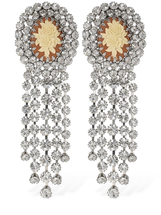 Alessandra Rich: Rose cameo earrings w/ crystal fringes - Orange/Crystal - women_0 | Luisa Via Roma