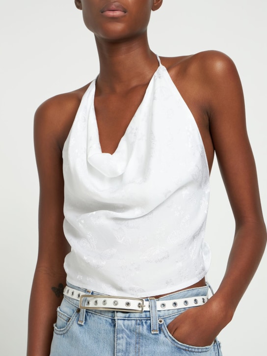 Alessandra Rich: Ceinture en cuir avec éléments 1,5 cm - Blanc/Argent - women_1 | Luisa Via Roma