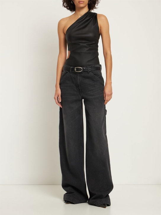 Amiri: Cutout leather one shoulder tank top - Black - women_1 | Luisa Via Roma