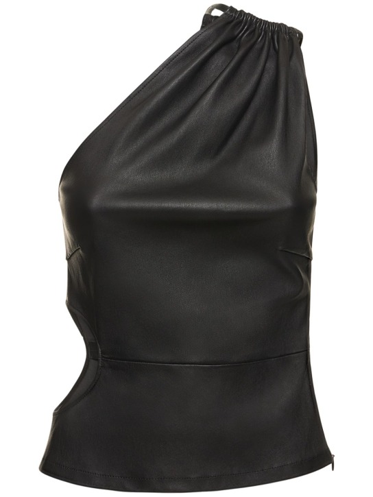 Amiri: Cutout leather one shoulder tank top - Black - women_0 | Luisa Via Roma