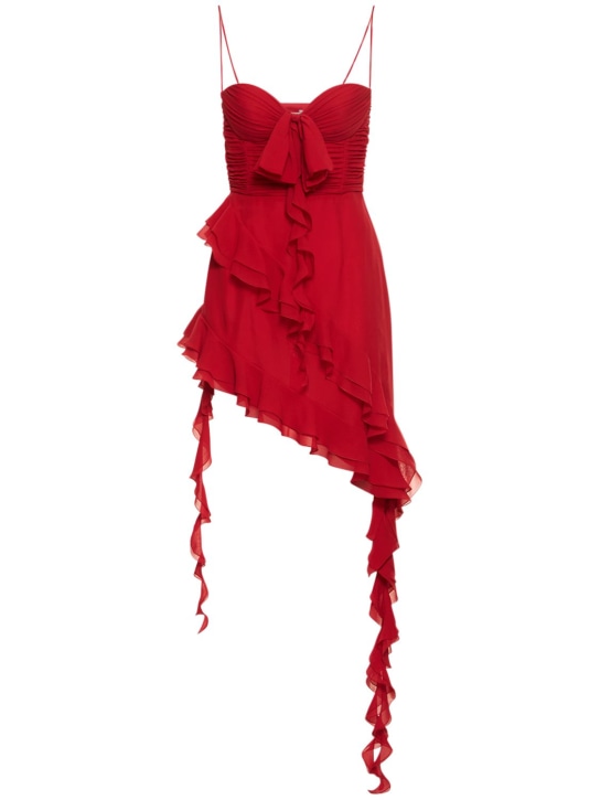 Alessandra Rich: Ruffled silk georgette mini dress - Red - women_0 | Luisa Via Roma